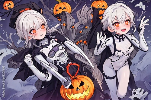 Anime Funny Halloween cute robot illustration