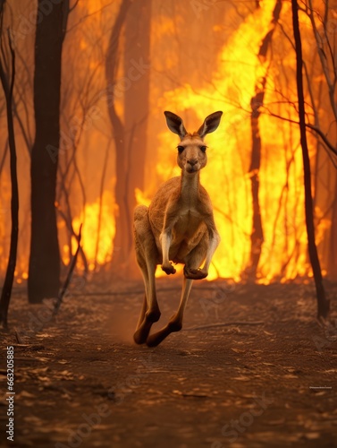 Animals Running Escaping To Save Their Lives from the burning forest. climate change, droughts and forest fires concept