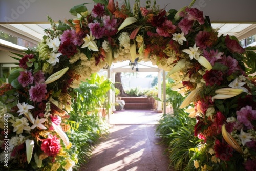 floral archway setup for a celebration of renewal