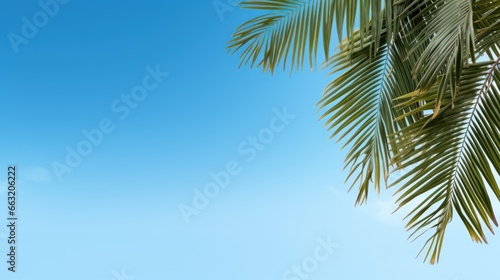 Leaves of palm tree again blue sky background