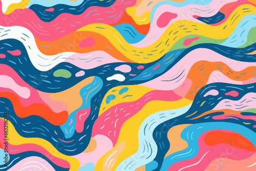 Streams and rivers quirky doodle pattern, wallpaper, background, cartoon, vector, whimsical Illustration