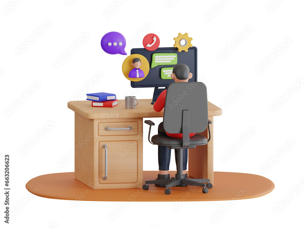 3d illustration of business personal assistant online service. Professional virtual assistant sitting at desk and working with computer
3d illustration of business personal assistant online service. Professional virtual assistant sitting at desk and working with computer