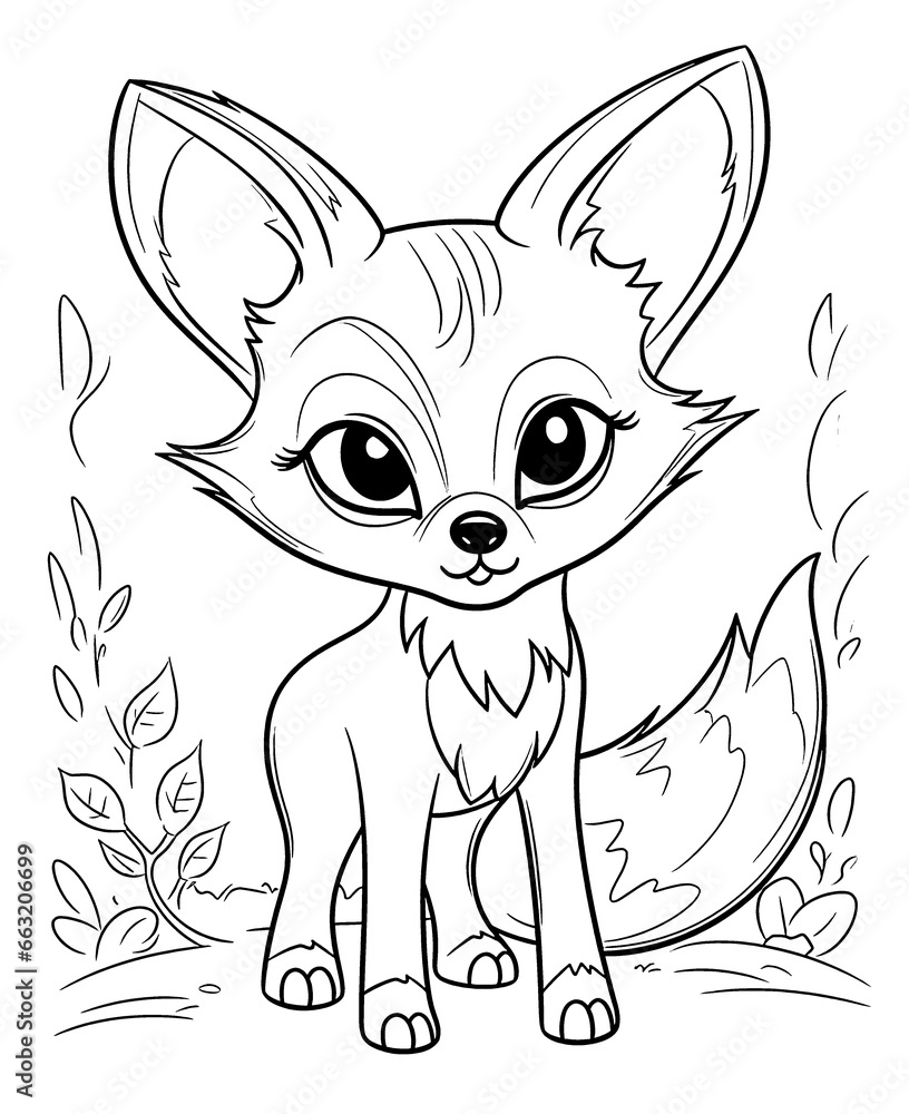 Obraz premium Black and white illustration for coloring animals, fox.