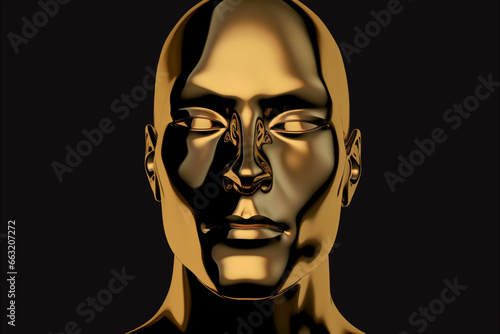 golden head silhouette iron man face stylized