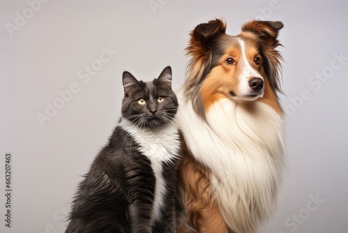 a cat and a dog sitting back to back