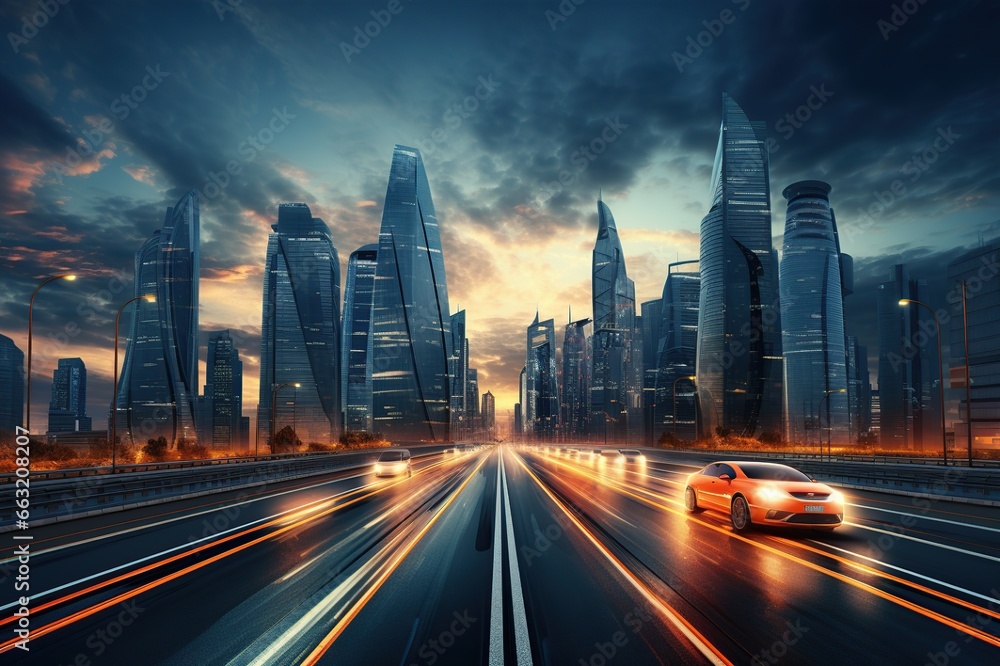 Animated Abstract City Blur. Moving cars with blurred lights through the city at night. Generative AI Animated Abstract City Blur. Moving cars with blurred lights through the city at night. Generative AI