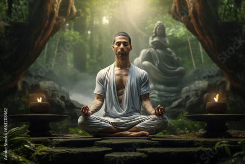 man practiced meditation, finding peace in the stillness