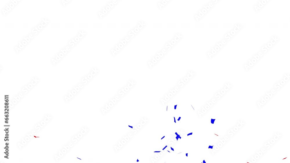 Confetti shots. Red and blue confetti falling on white background with alpha matte. Confetti shots. Red and blue confetti falling on white background with alpha matte.
