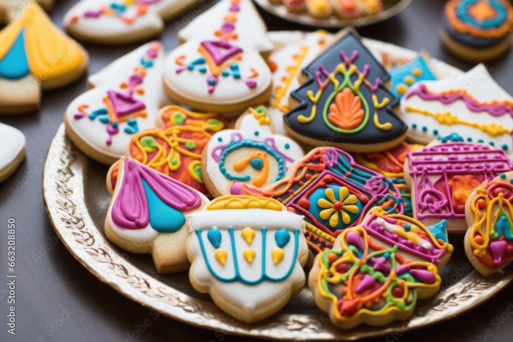purim-themed cookies decorated with icing