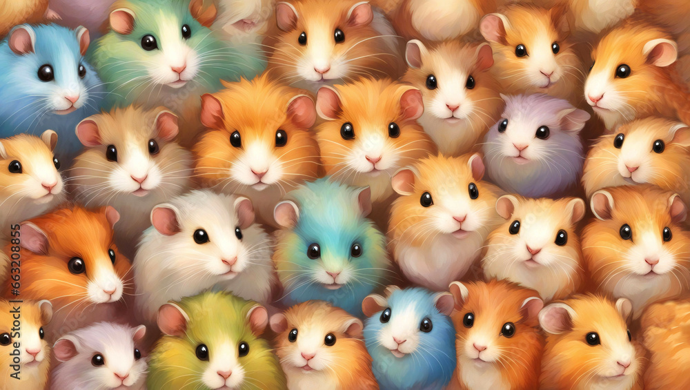 A bunch of cute little hamsters. - obrazy, fototapety, plakaty 