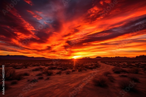 fiery red and orange sunset over a desert © Alfazet Chronicles