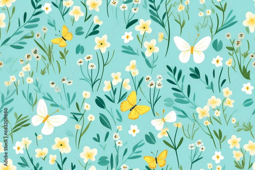 Spring delicate green floral seamless pattern. Generated by AI Spring delicate green floral seamless pattern. Generated by AI