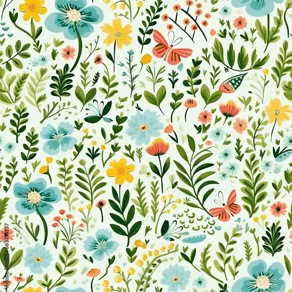Spring delicate green floral seamless pattern. Generated by AI Spring delicate green floral seamless pattern. Generated by AI