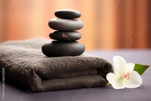 massage stones stacked on a towel