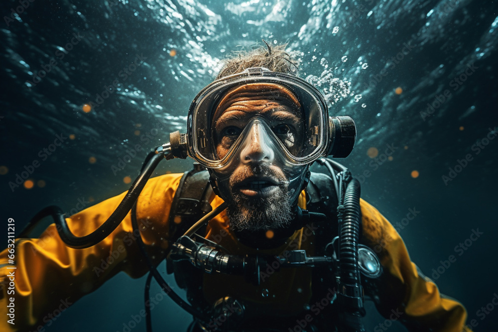man explored the depths of the ocean while scuba diving. man explored the depths of the ocean while scuba diving.