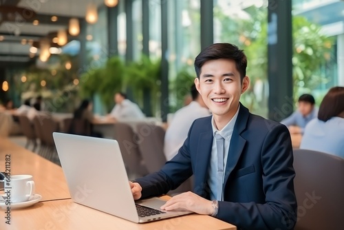 Portrait of people working on laptop in office