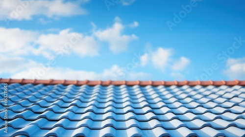 Closeup of house's roof with blue sky 