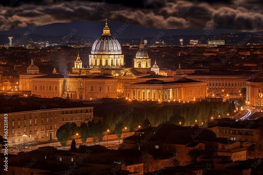 Cityscape of Rome at night. Generative AI