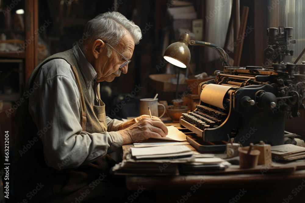 man tirelessly worked on his novel, typing away at his computer. man tirelessly worked on his novel, typing away at his computer.