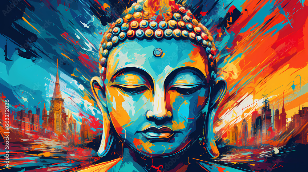 buddha face in painting pop oil painting