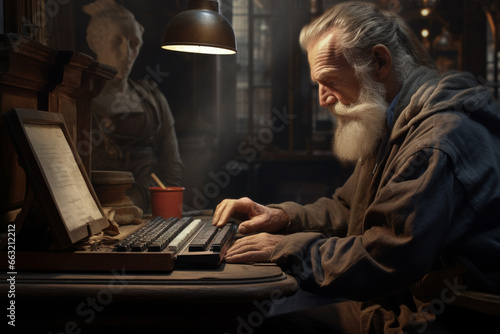  man tirelessly worked on his novel, typing away at his computer.