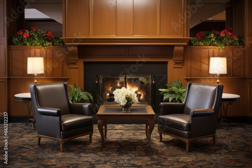 Wallpaper Mural an inviting lobby fireplace with nearby armchairs Torontodigital.ca