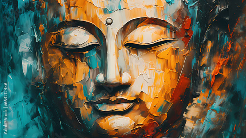 buddha face in painting oil