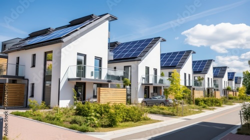 Row of modern house with solar panel on the roof 