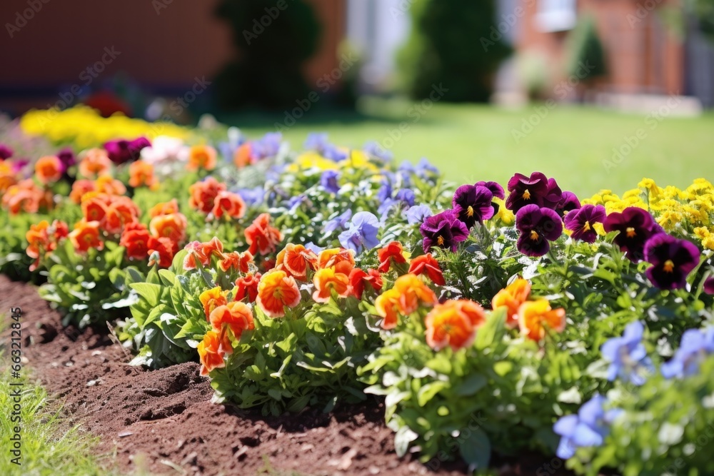 a flower bed with various kinds of flowers