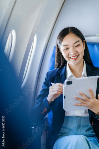Woman working and update with calendar, schedule, timetable, and management, event planning sitting in airplane. Free Download Woman working and update with calendar, schedule, timetable, and management, event planning sitting in airplane. - GFXLoad