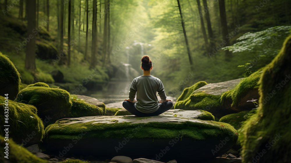 person doing a yoga meditation in the forest person doing a yoga meditation in the forest