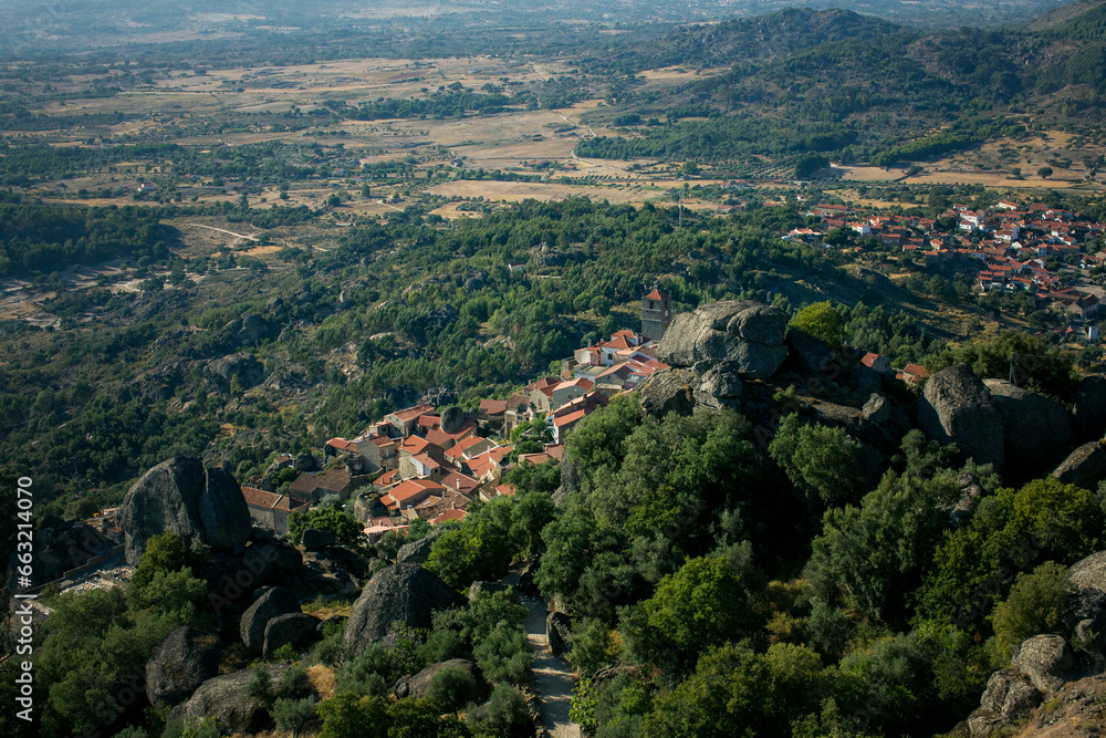 A view of a medieval village among boulders in Monsanto, Portugal.