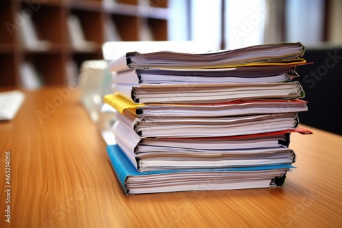 a stack of completed assignment files beside an untouched stack