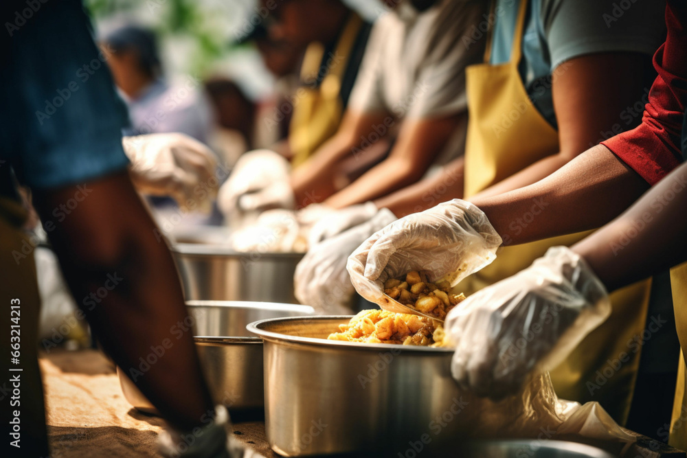 Group of Volunteers Preparing Free Food Rations for Poor People in Need ...