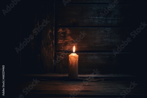 a dark room lit only by a flickering candle