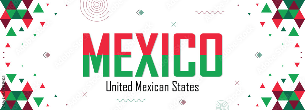 Mexico nation banner abstract background, United Mexican States, flag colors combination, suitable for national celebrations and festivals, red and green color geometric design with shapes