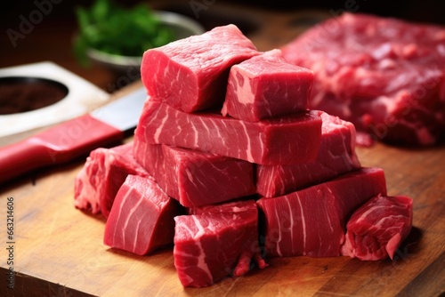 cuts of halal beef on a butchers block