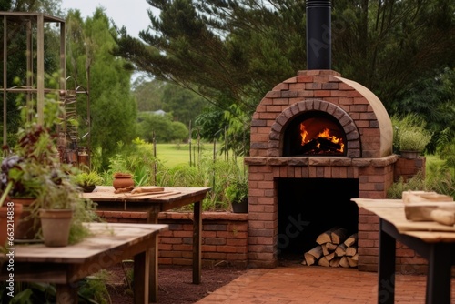 outdoor pizza oven crafted from brick and clay