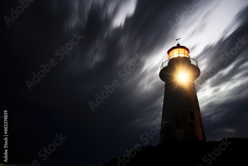 lighthouse beacon shining into a dark night