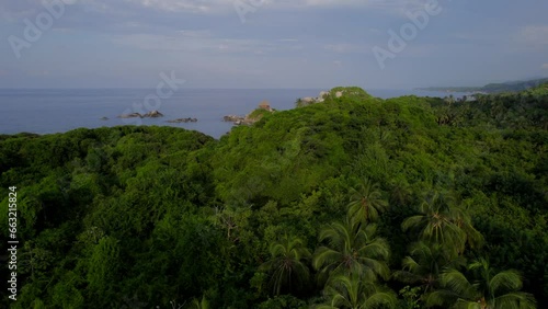 Wallpaper Mural Drone flying aver palm trees towards cabo de San Juan in Tayrona, Colombia Torontodigital.ca
