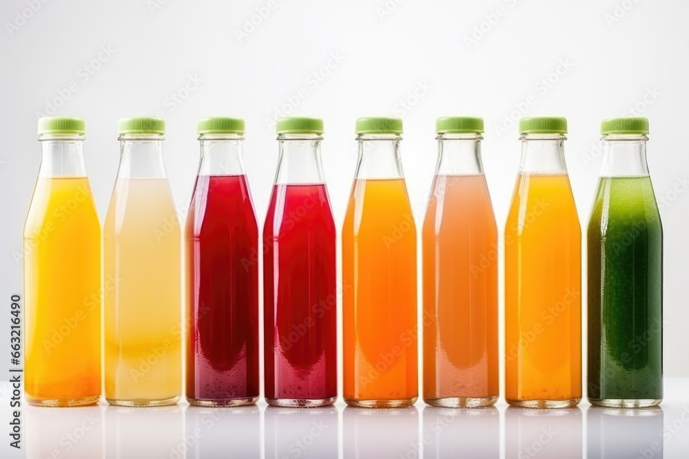 fruit and vegetable juice bottles standing in a row fruit and vegetable juice bottles standing in a row