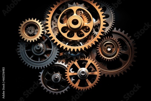gears clinking together on a black background, reminiscent of algorithms