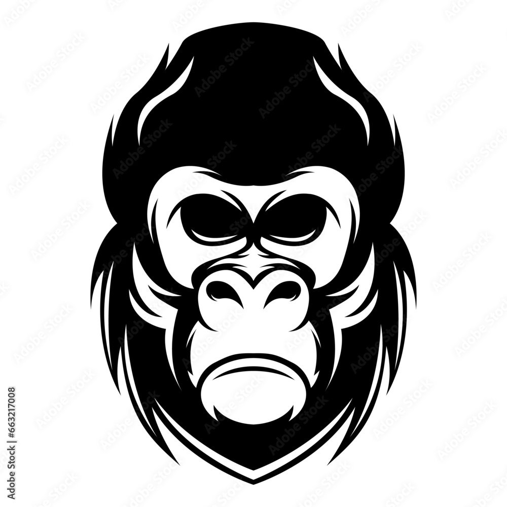 Gorilla Head Vector logo design black and white template vector illustration