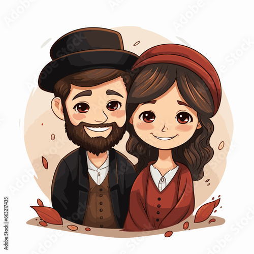 Jewish couple hand-drawn comic illustration. Jewish couple. Vector doodle style cartoon illustration. AI generative