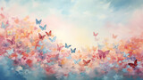 Dreamy Sky With Boho Colored Butterflies And Clouds. Ethereal Boho Butterfly Background. Generative AI