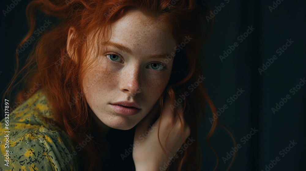 A Portrait of a Young Woman with Red Hair and Freckles A Portrait of a Young Woman with Red Hair and Freckles