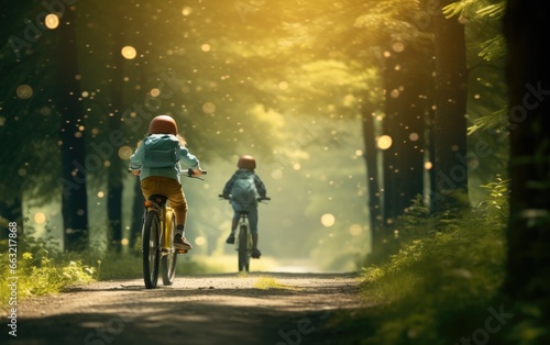 Bicycling Kids Along Scenic Path © Umar