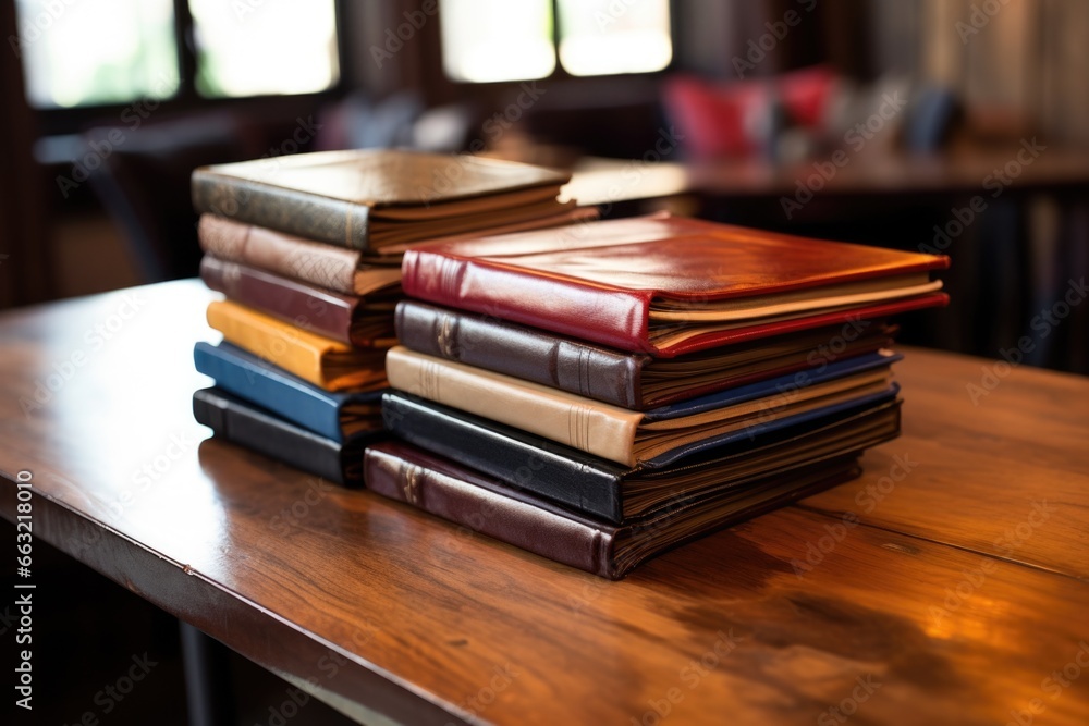 bibles stacked on a wooden table bibles stacked on a wooden table