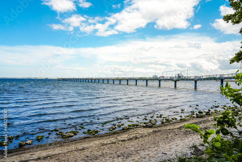 Fototapeta Naklejka Na Ścianę i Meble -  Landscape at Wendorf Beach near Wismar. View of the Baltic Sea and the Bad Wendorf pier.