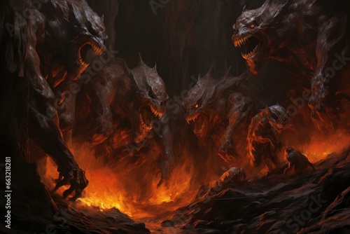 Ferocious lava golems  born from volcanic eruptions  with molten rock bodies - Generative AI